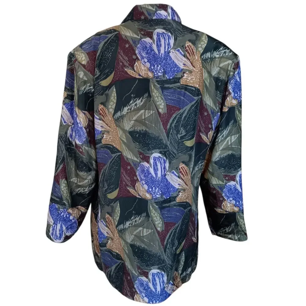 VINTAGE 80s‎ 90s Floral Silk Jacket Blazer M Artsy Tropical Career Office Work